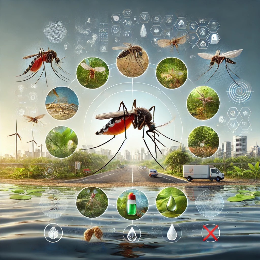 모기의 서식지와 퇴치를 위한 방법을 보여주는 사진