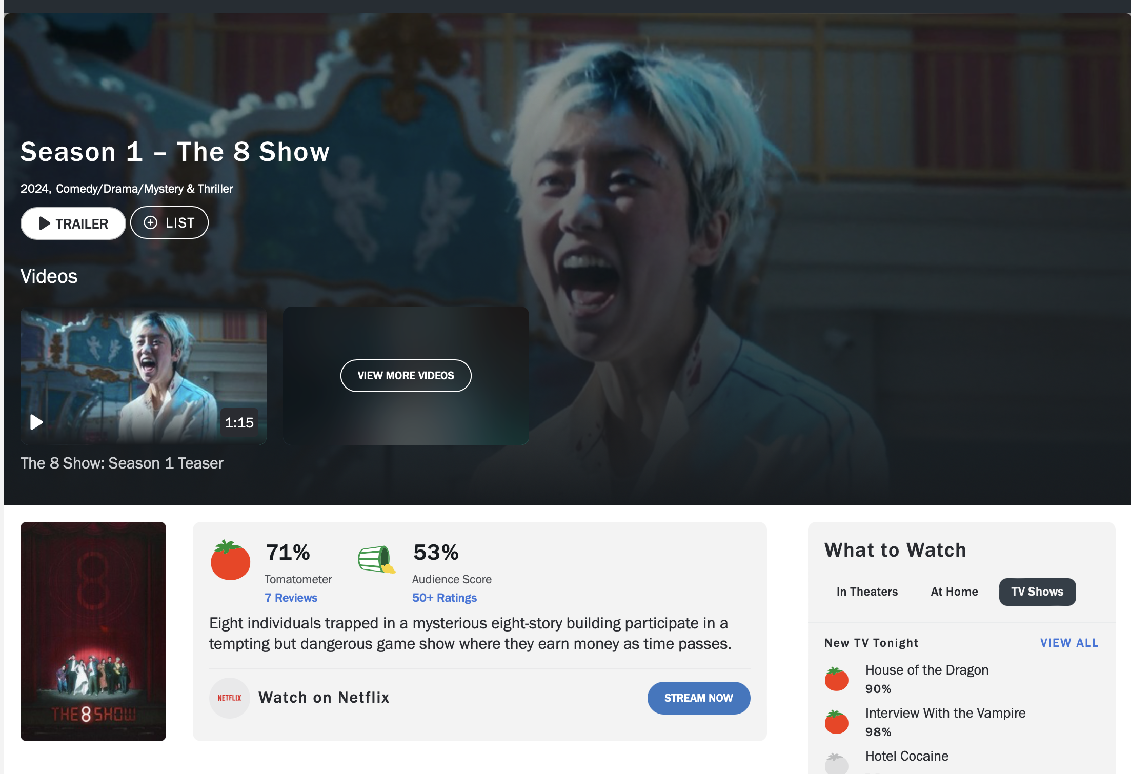 넷플릭스 시리즈 드라마 더 에이트 쇼 로튼토마토 평점