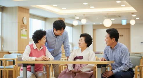요양보호사와 함께하는 노인들