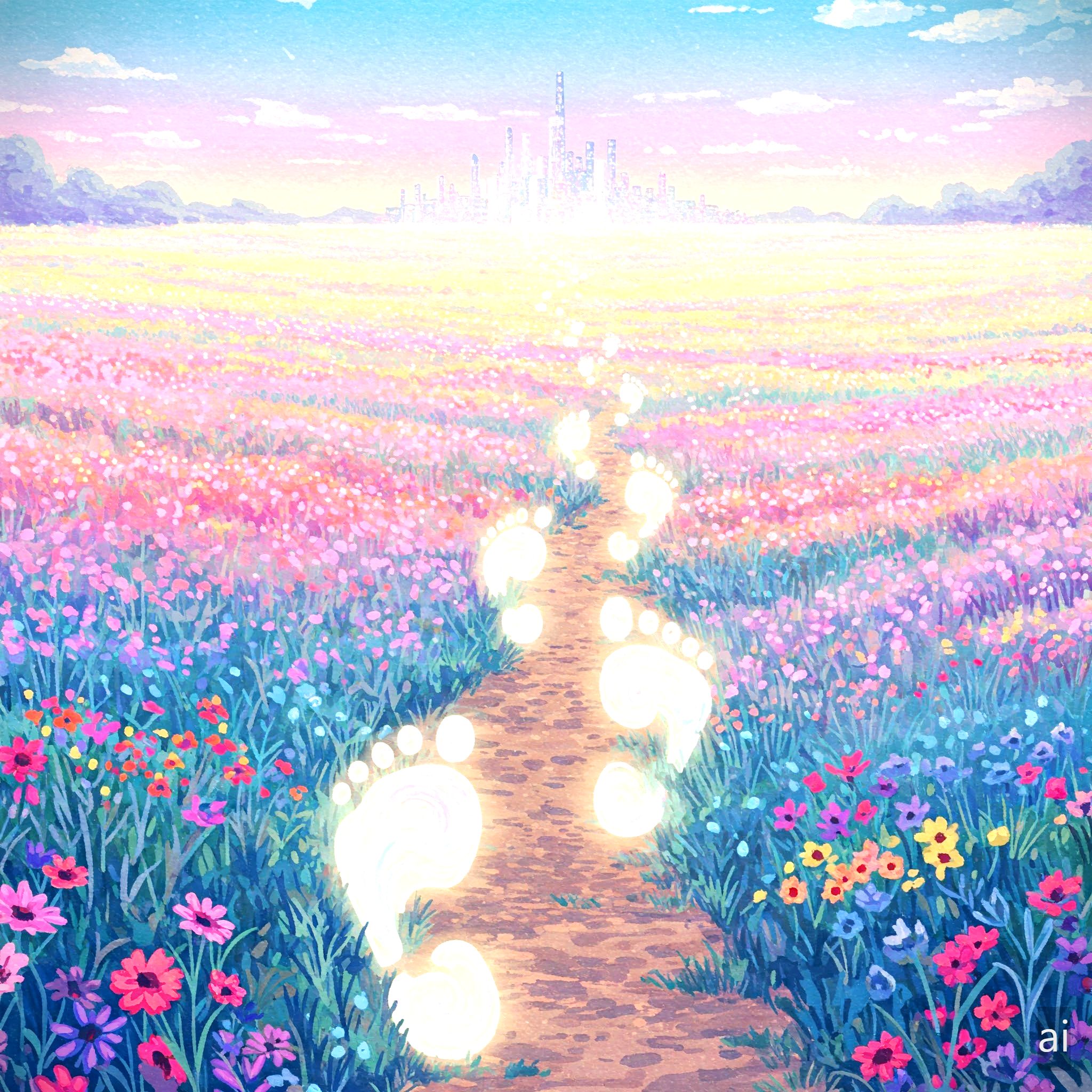 꽃길 사이에 난 발자국