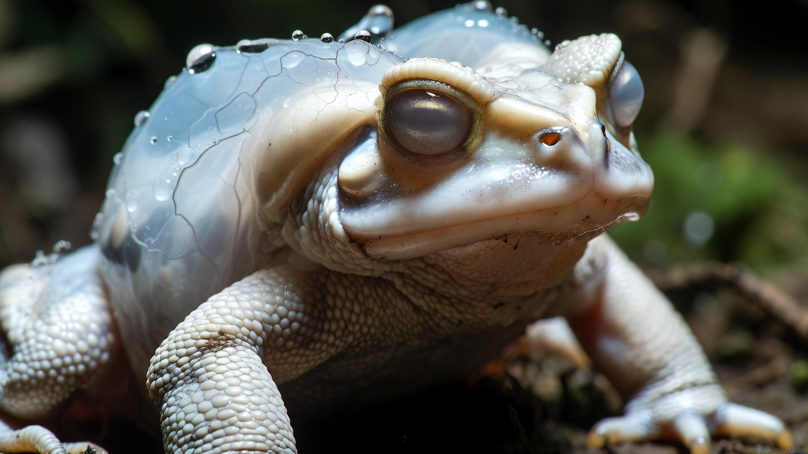 탈피 직전 피부가 불투명하게 변하며 준비 중인 두꺼비