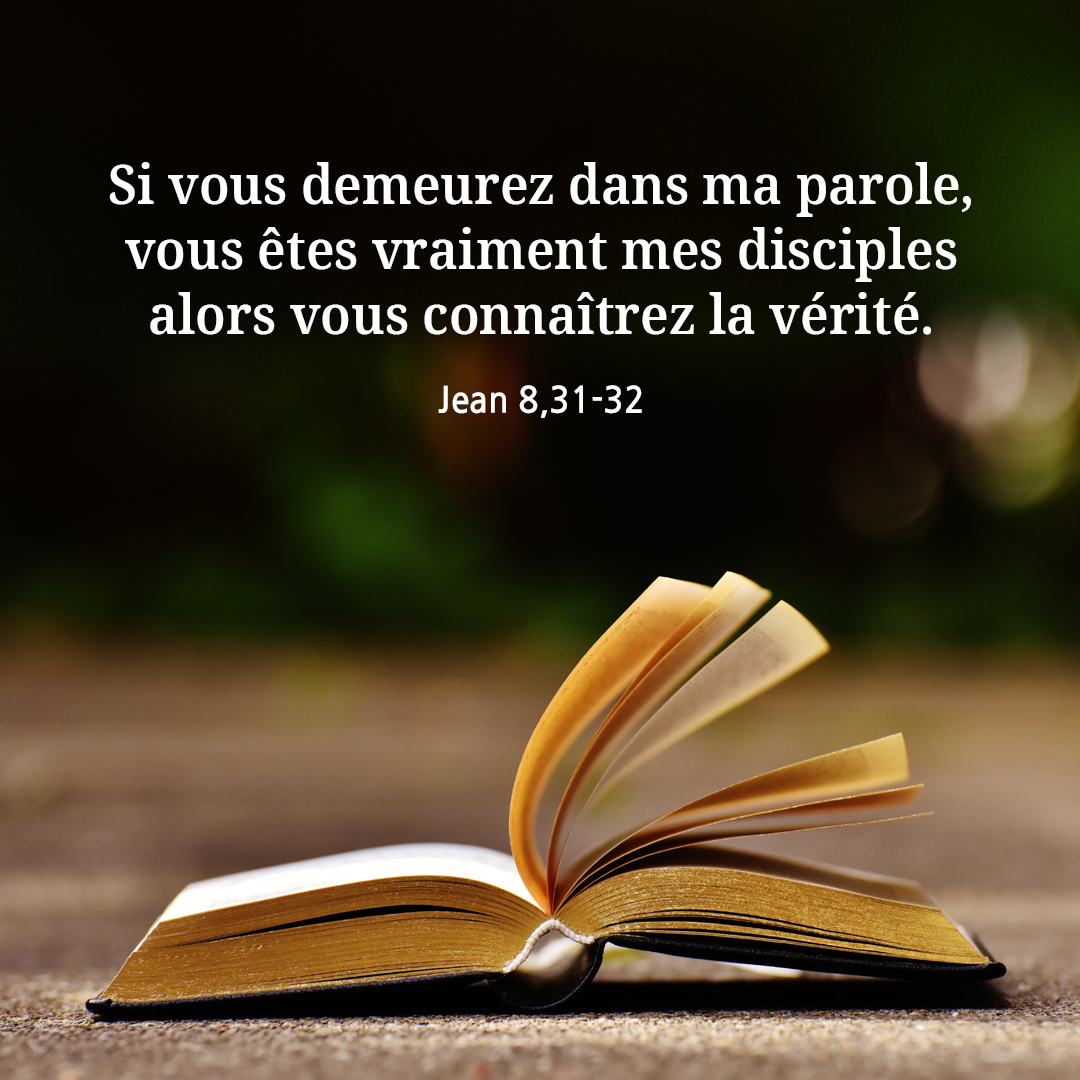 Si vous demeurez dans ma parole, vous &ecirc;tes vraiment mes disciples alors vous conna&icirc;trez la v&eacute;rit&eacute;. (Jean 8,31-32)