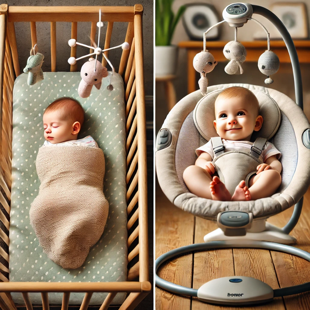 침대와 바운서 사진