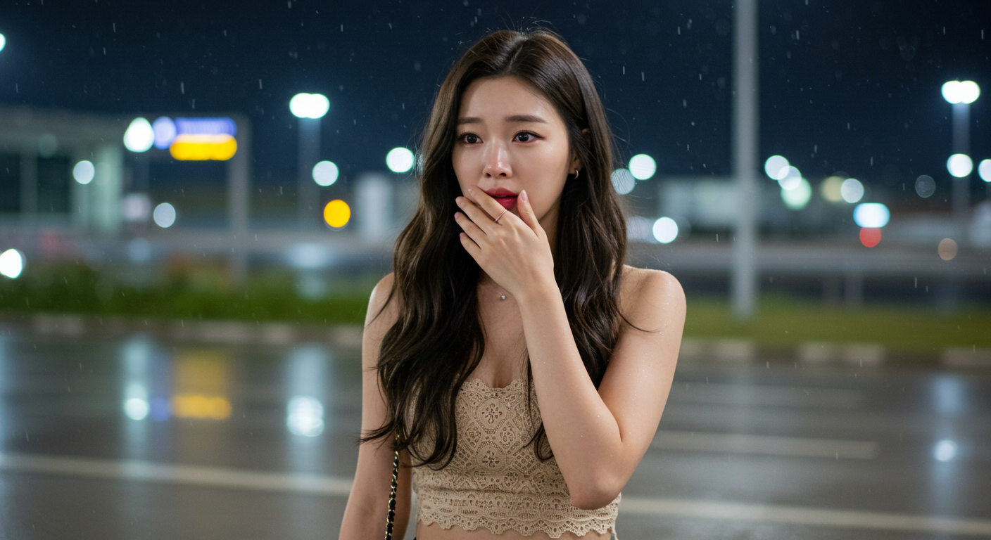 공항에서 비맞는 미녀