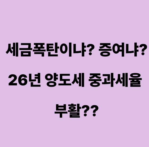 "세금 폭탄이냐, 증여냐" 2026 다주택자 양도세 중과 부활 예고와 생존 전략