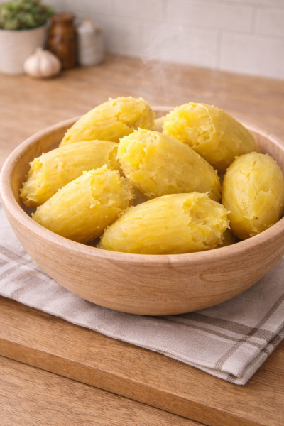 껍질을 벗기고 쪄낸 고구마 사진