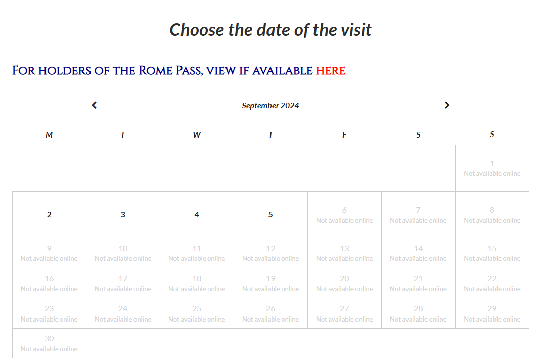 콜로세움 예약 페이지 내 달력