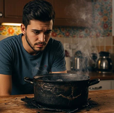 탄냄비를 바라보고 있는 남성