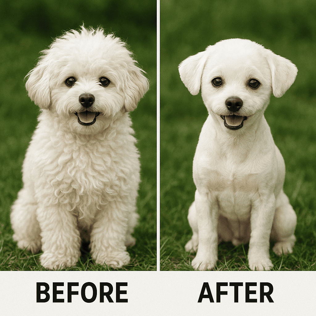 말티푸의 썸머컷 전 후 모습 이미지