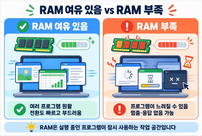RAM 여유와 부족 한눈에 비교