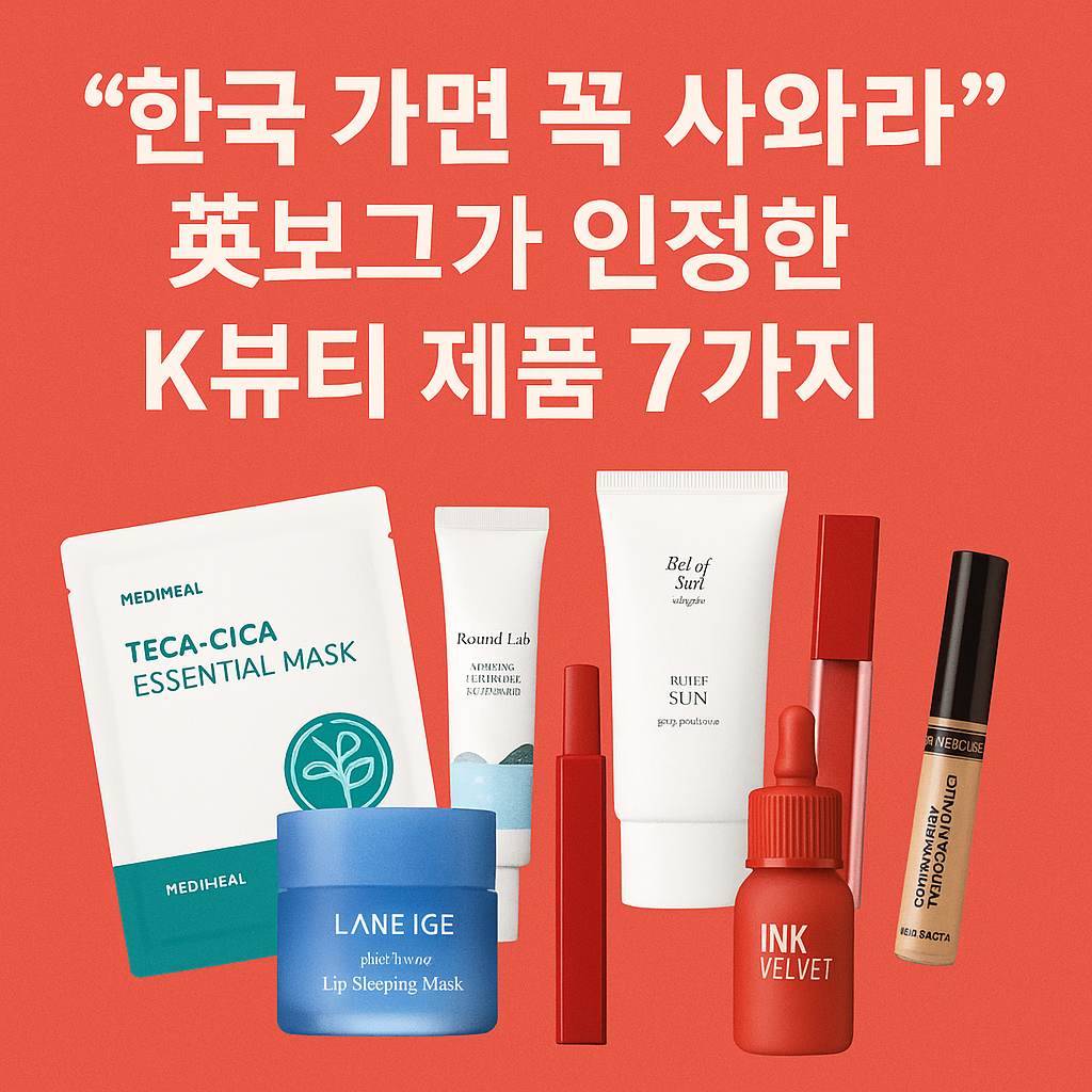 브리티시 보그가 선정한 K뷰티 제품 7가지를 소개하는 썸네일 이미지