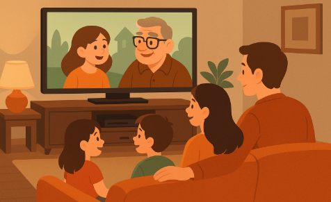 함께 영화 관람 중인 아이와 어른