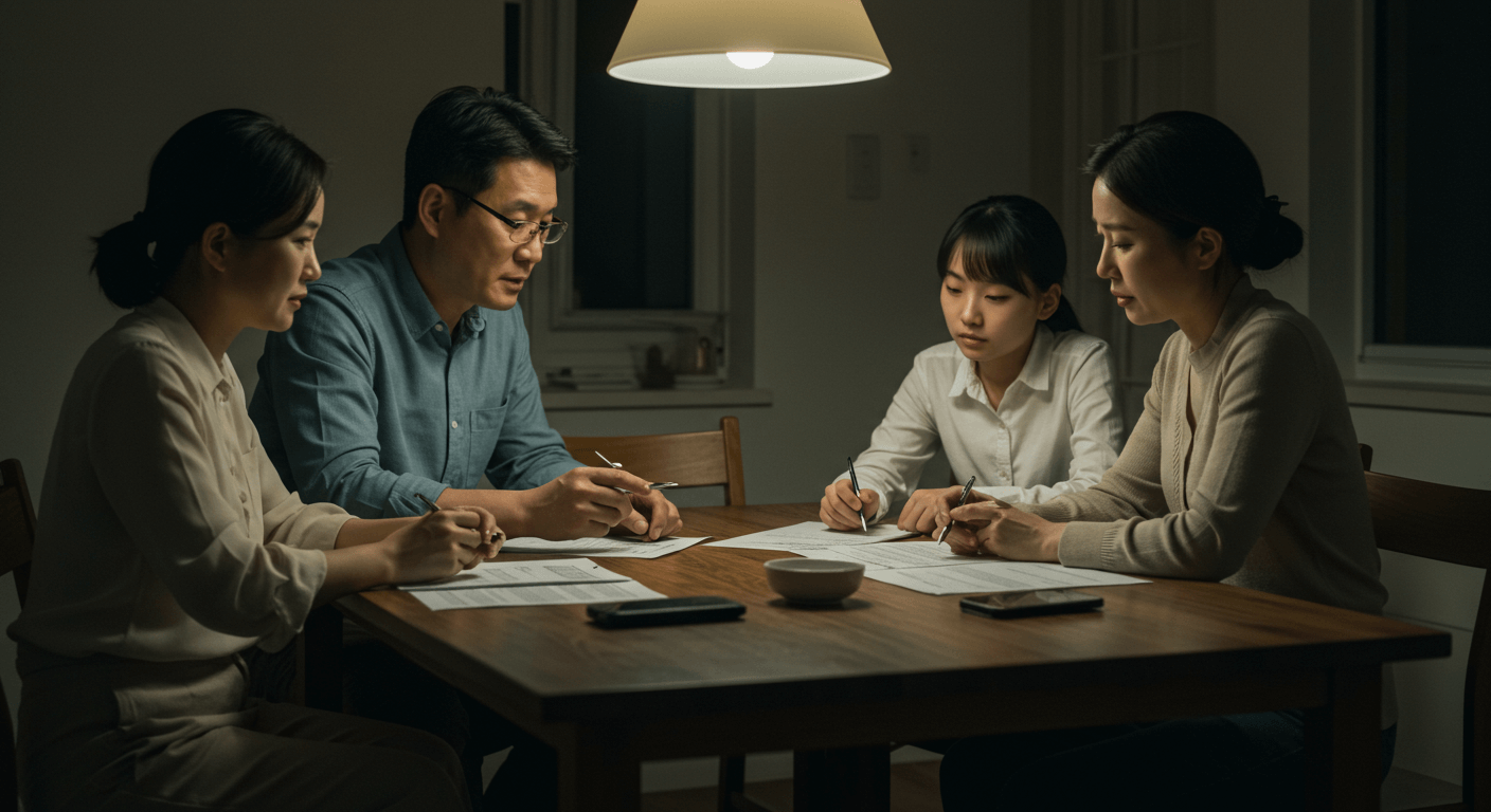 가족이 건강보험 환급 대상 여부를 확인하며 이야기하는 장면 2