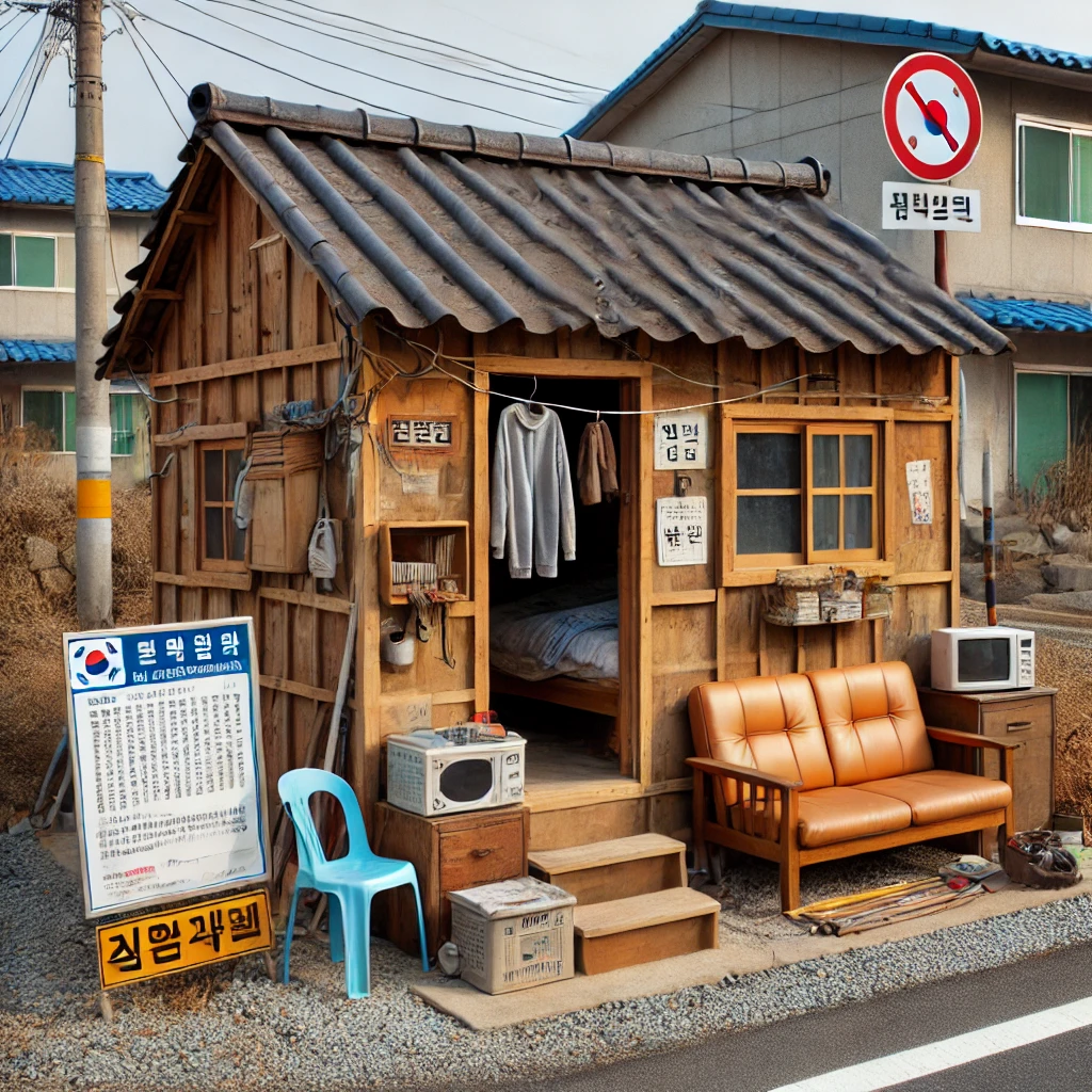 불법 주거용으로 전용된 농막에 적발 통지서 부착