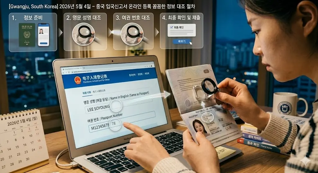 중국 입국신고서 온라인 등록 시 가장 중요한 여권 번호와 영문 성명을 꼼꼼하게 대조하여 작성하는 단계별 절차