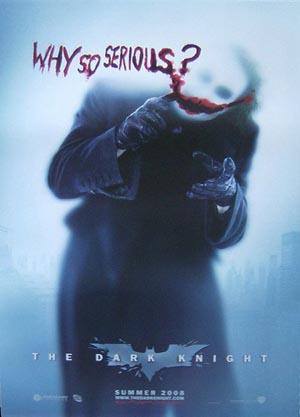 THE DARK NIGHT의 JOKER의 명대사 WHY SO SERIOUS를 표현한 영화 메인 포스터
