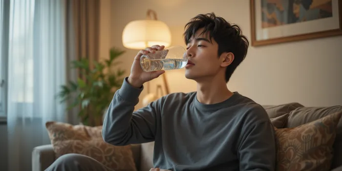 물 마시는 피로한 남성