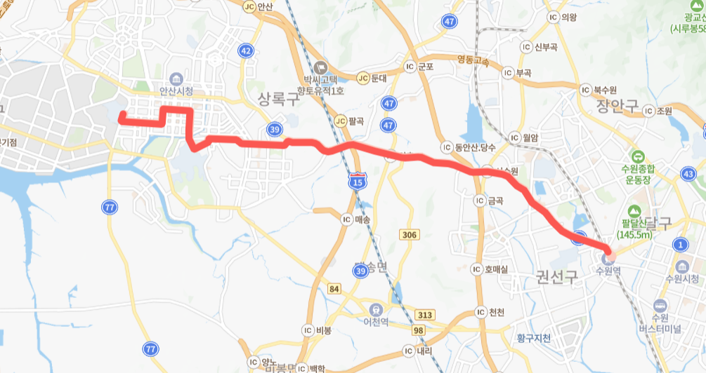 수원-안산-707-1번-버스-노선-지도