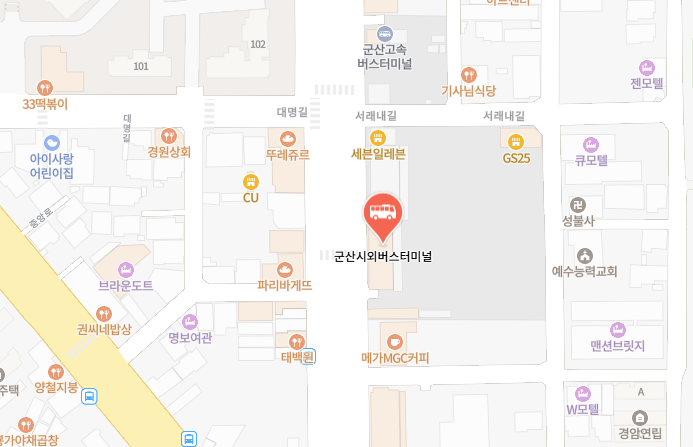 군산시외버스터미널 위치－지도