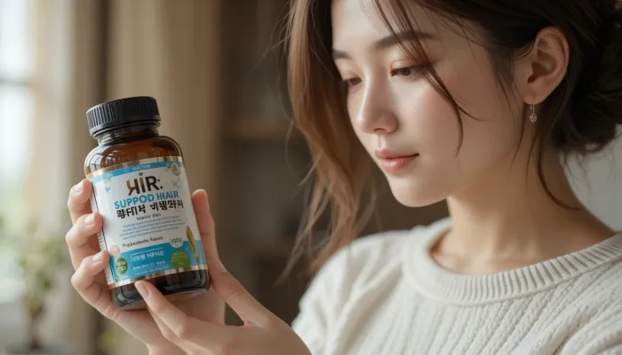 영양제 라벨을 꼼꼼히 확인하는 여성