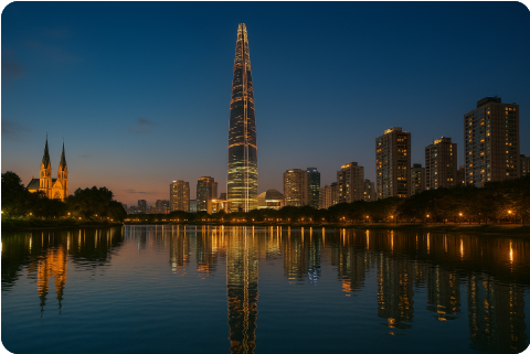 석촌호수의 아름다운 야경 사진