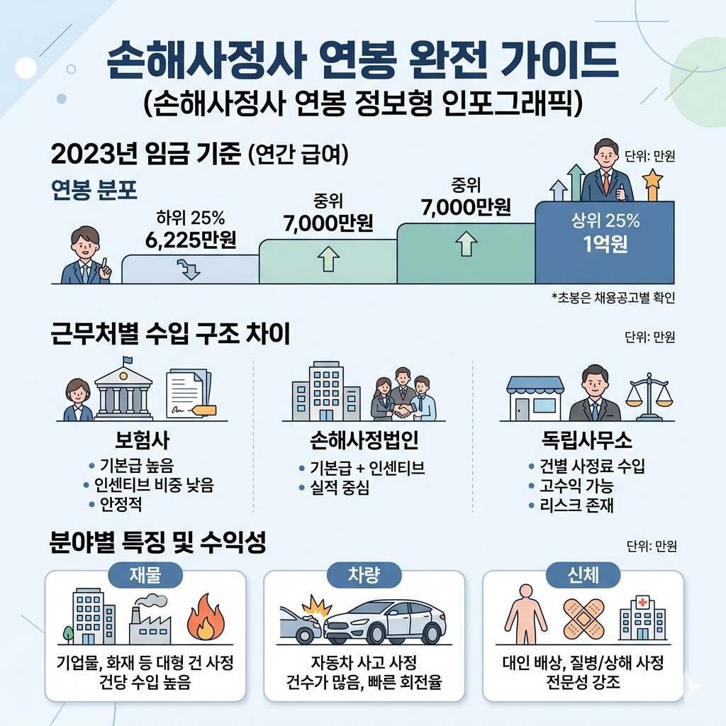 손해사정사 연봉 현실 정리 평균·초봉·상위권 수입 인포그래픽