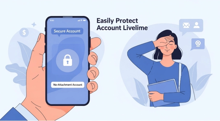 스마트폰으로 5분 만에 생계비 계좌를 개설하여 채무 압류로부터 안전하게 자산을 보호하는 모습. 현대적이고 희망찬 분위기.