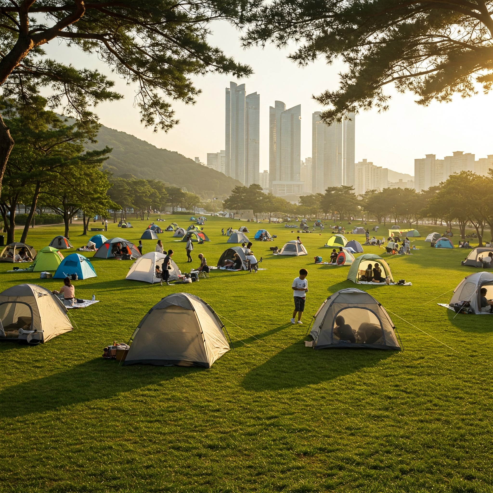 : "부산시민공원 하야리아 힐링존 - 빈백과 그늘막이 있는 휴식 공간"