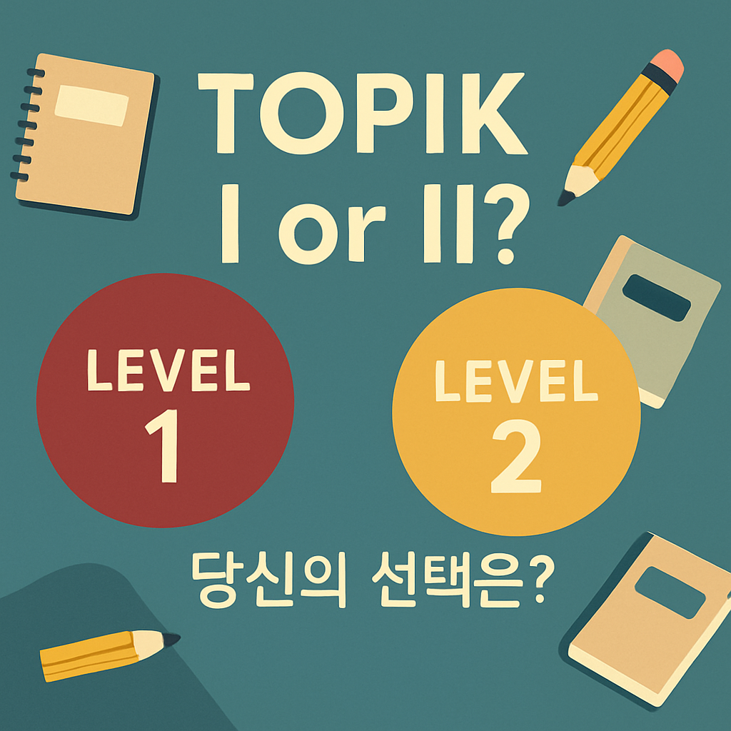TOPIK I or II? 당신의 선택은? 문구가 정중앙에 배치된 한국어 능력시험 선택 가이드 썸네일 이미지