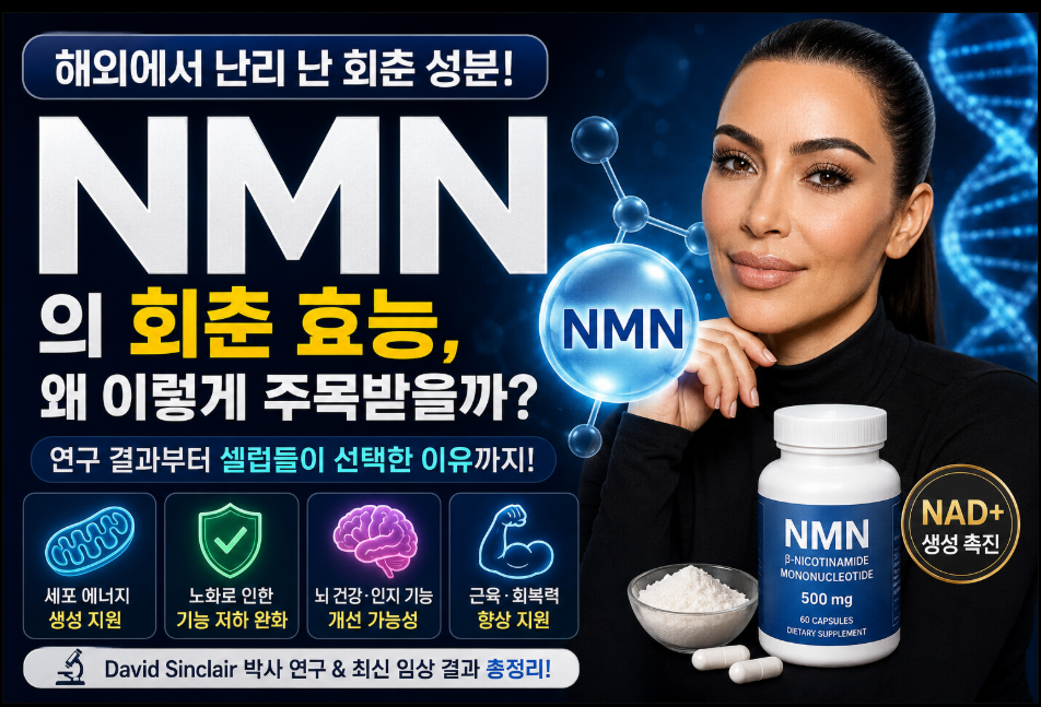 NMN 영양제와 NAD+의 관계, David Sinclair 연구를 바탕으로 항노화와 건강한 노화에 대해 설명하는 대표 이미지