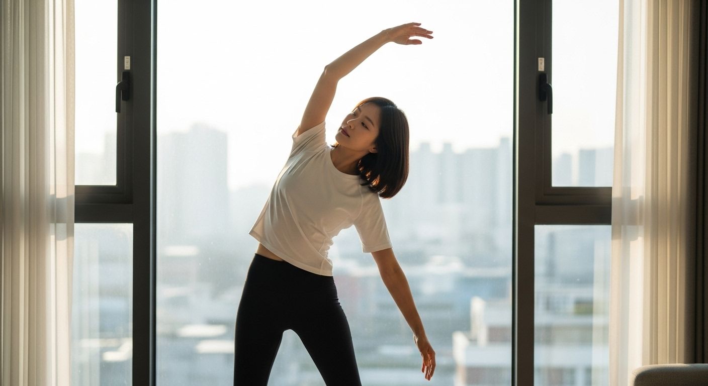 공복 시간 가벼운 스트레칭 중인 여성