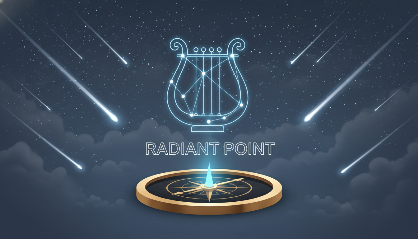 밤하늘 거문고자리 유성우의 복사점과 별자리 위치를 알려주는 몽환적인 감성 일러스트