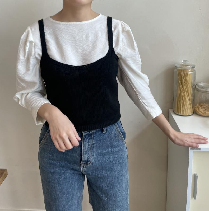 크롭 뷔스티에 탑 니트 조끼