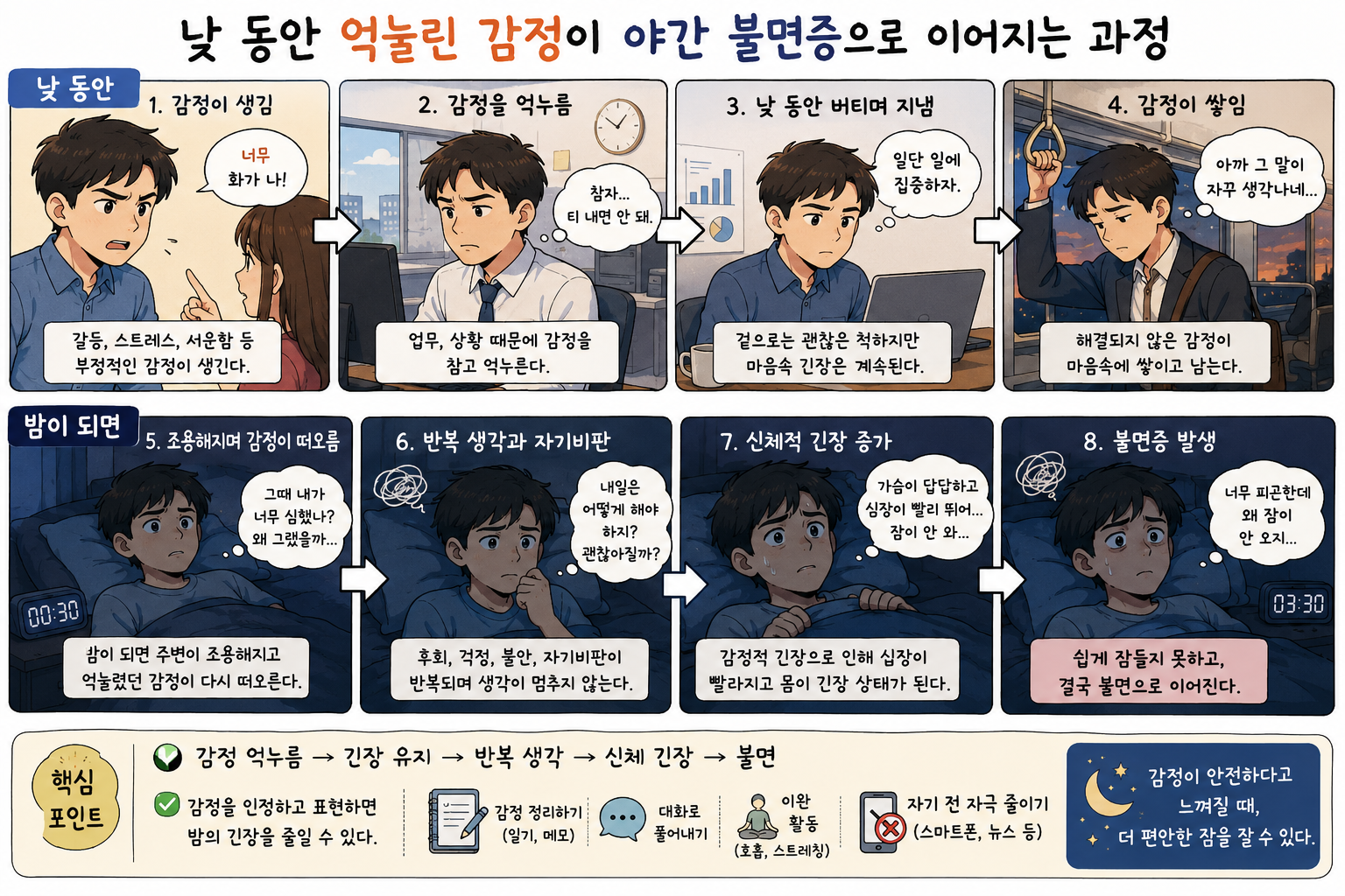 낮 동안 억눌림이 불면증으로 이어지는 과정