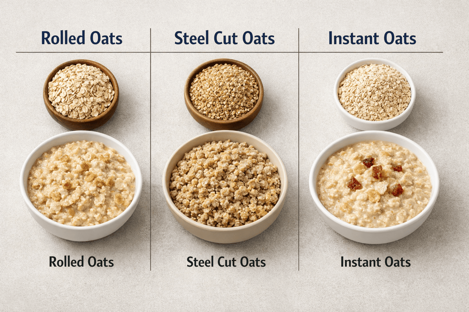 오트밀 종류별 비교 (롤드오트, 스틸컷, 인스턴트)