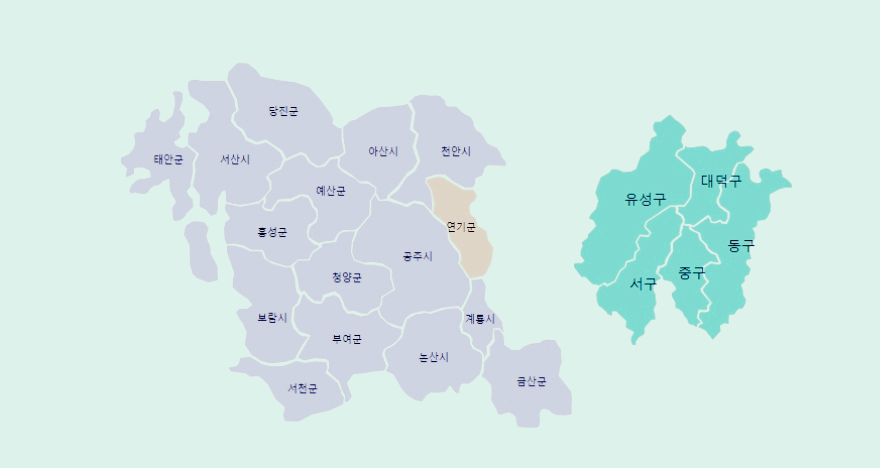 충남 대전 지도