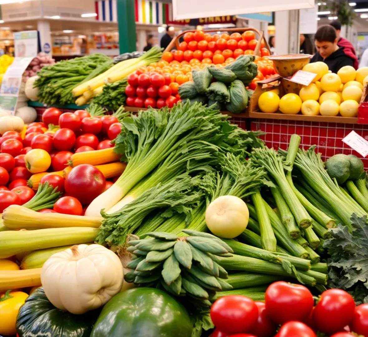 민생회복 지원금을 사용할 수 있는 마트의 채소 진열대를 보여주고 있다.