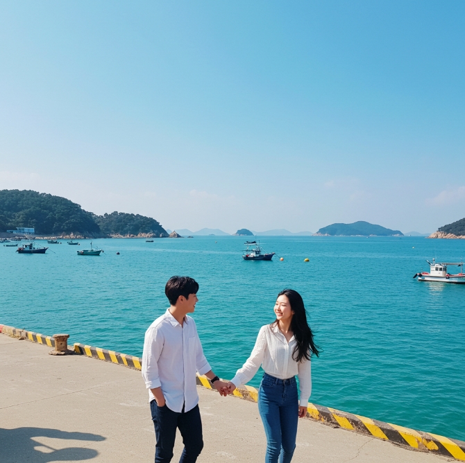 통영을 여행하고 있는 연인 이미지