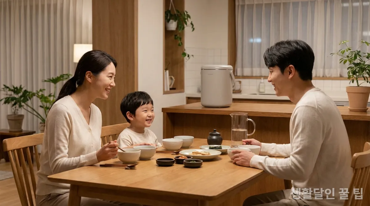 음식물 쓰레기 없이 식사를 마치는 한국 가족의 행복한 모습