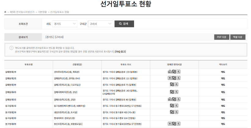 구리시 선거일 본 투표소 찾아보기