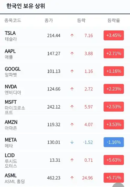 한국인보유상위종목