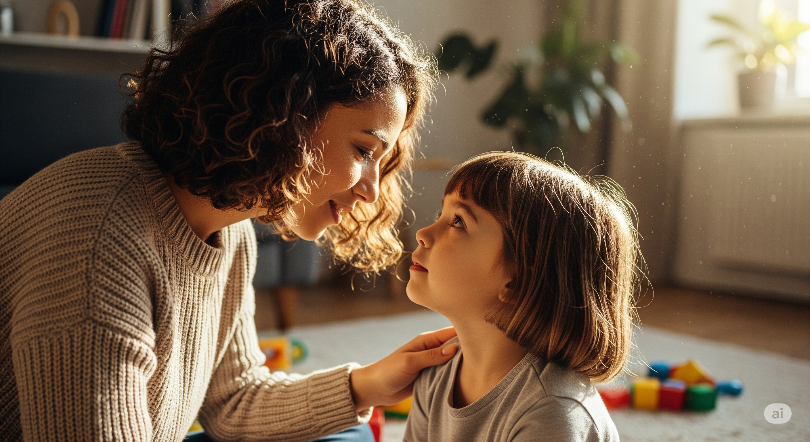 엄마와 아이가 대화하는 이미지