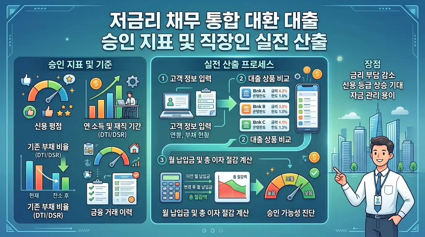 저금리 채무 통합 대환 대출 승인 지표 및 직장인 실전 산출