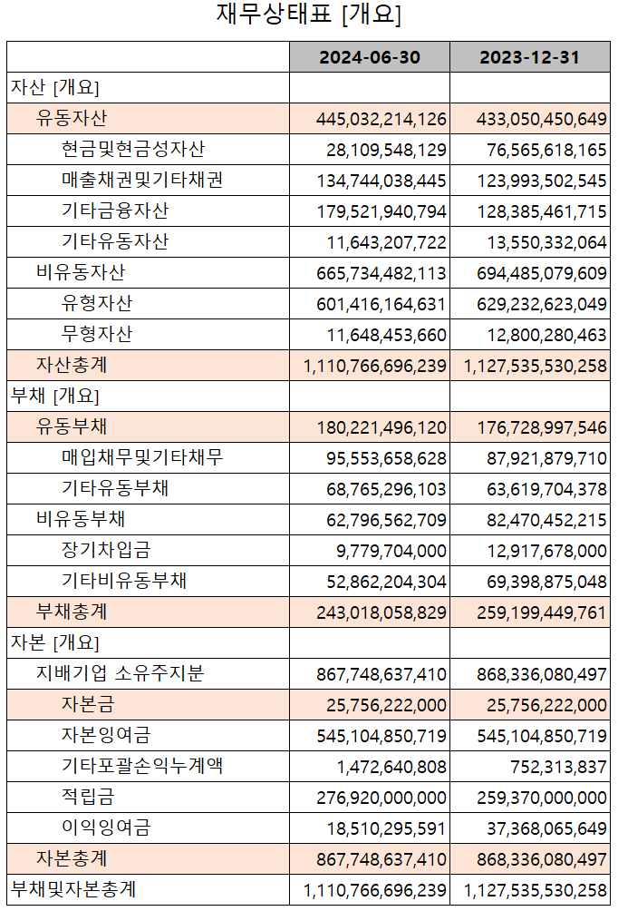 대덕전자 - 재무상태표