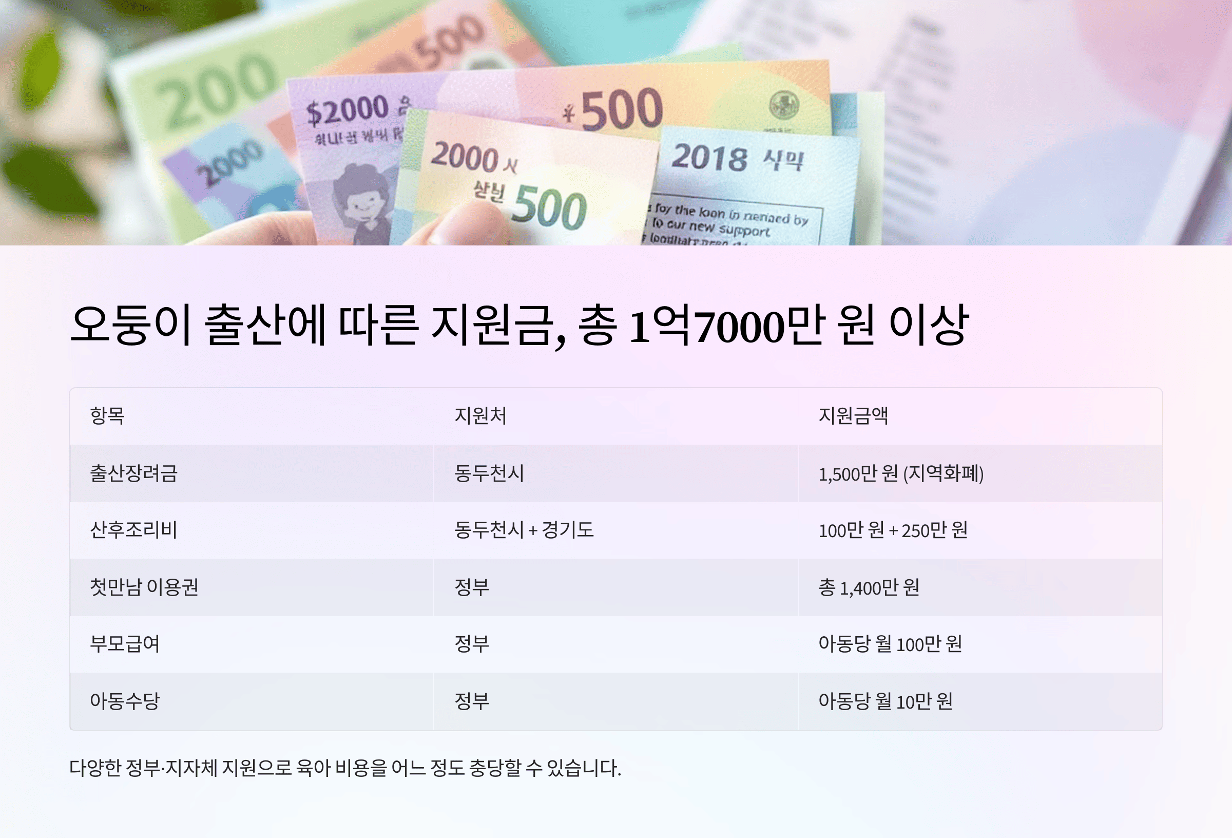 오둥이 출산에 따른 지원금, 총 1억7000만 원 이상