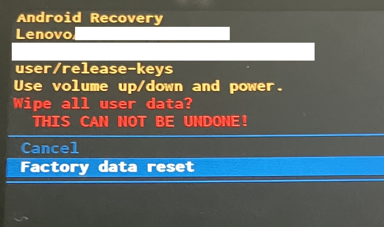 02 Factory data reset을 누르는 화면