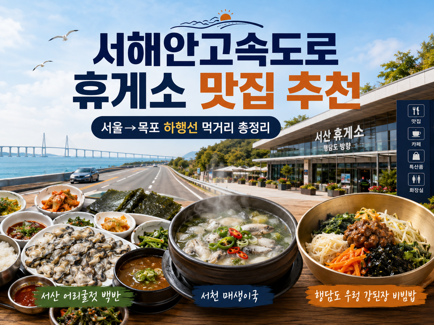 서해안고속도로 서울에서 목포 방향 휴게소 맛집과 추천 메뉴를 정리한 대표 이미지