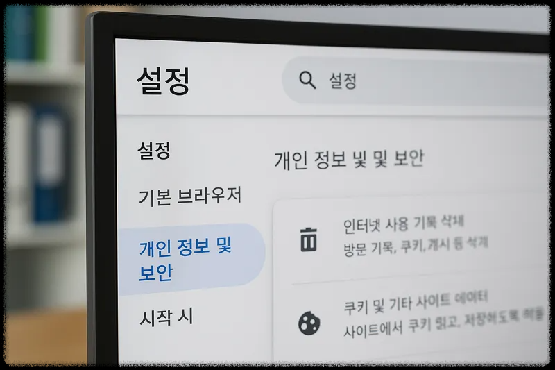 브라우저 설정 창이 열린 컴퓨터 화면