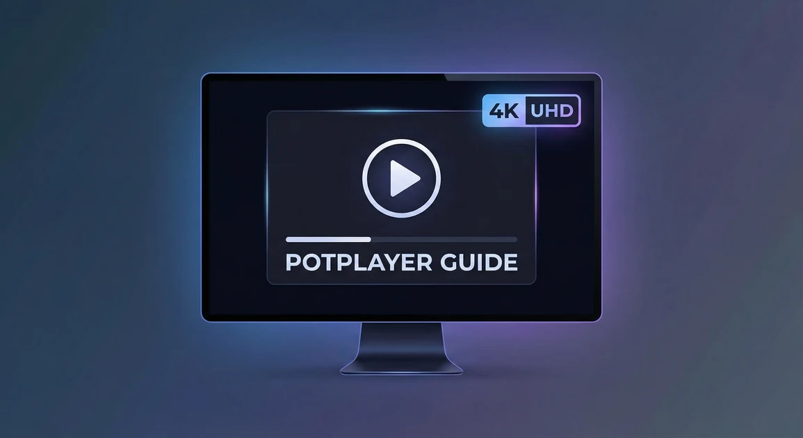 PotPlayer video player download and installation complete guide thumbnail showing modern media player interface with 4K UHD support