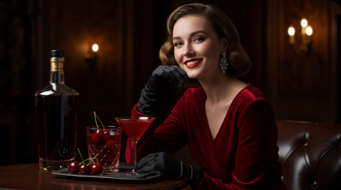 붉은 벨벳 드레스 입은 여인